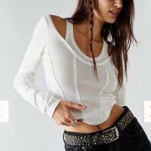 We The Free Free People White Double Play Long Sleeve Top Size XS